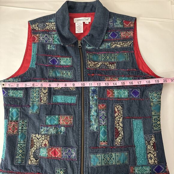Coldwater Creek Jean Vest Patchwork Women's Size Medium Granny Cottage Prairie - Picture 11 of 14